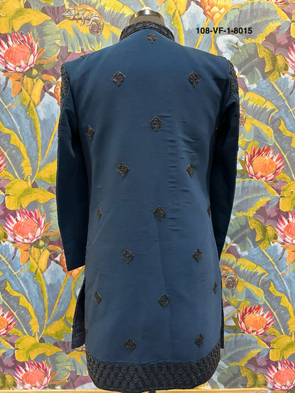 Premium men’s indo sherwani made from high quality TR Lachko fabric in elegant Rama color.