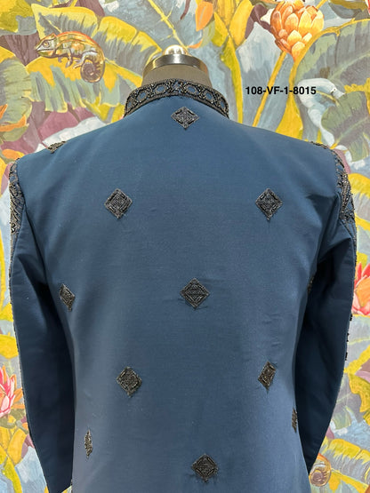 Premium men’s indo sherwani made from high quality TR Lachko fabric in elegant Rama color.