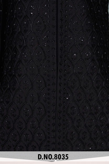 Men Black Crepe Indo Sherwani with Pant – Unstitched Premium Wear
