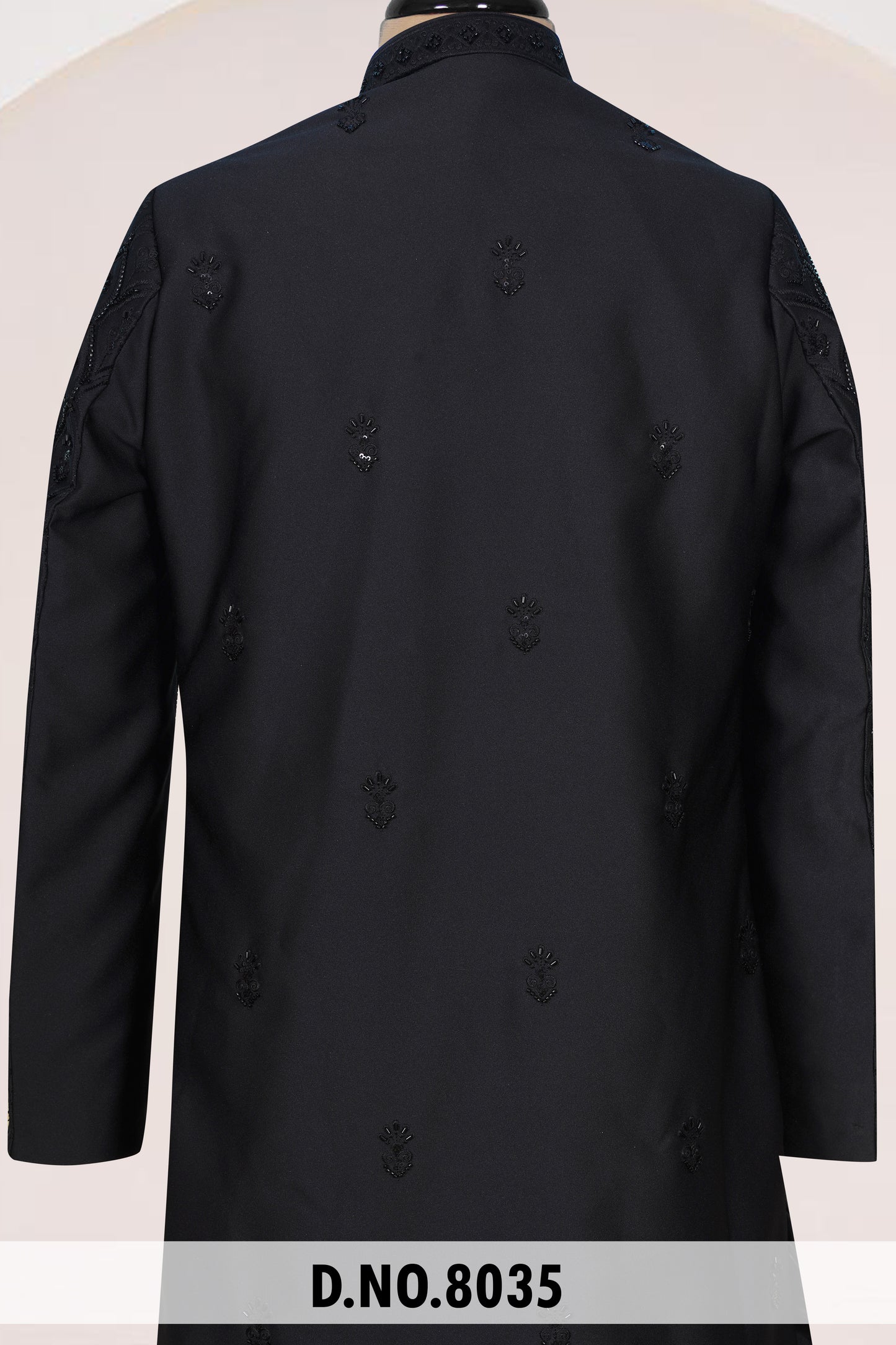 Men Black Crepe Indo Sherwani with Pant – Unstitched Premium Wear