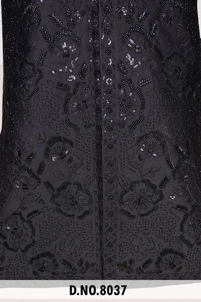 Men Black Crepe Indo Sherwani with Pant – Unstitched Premium Wedding Wear
