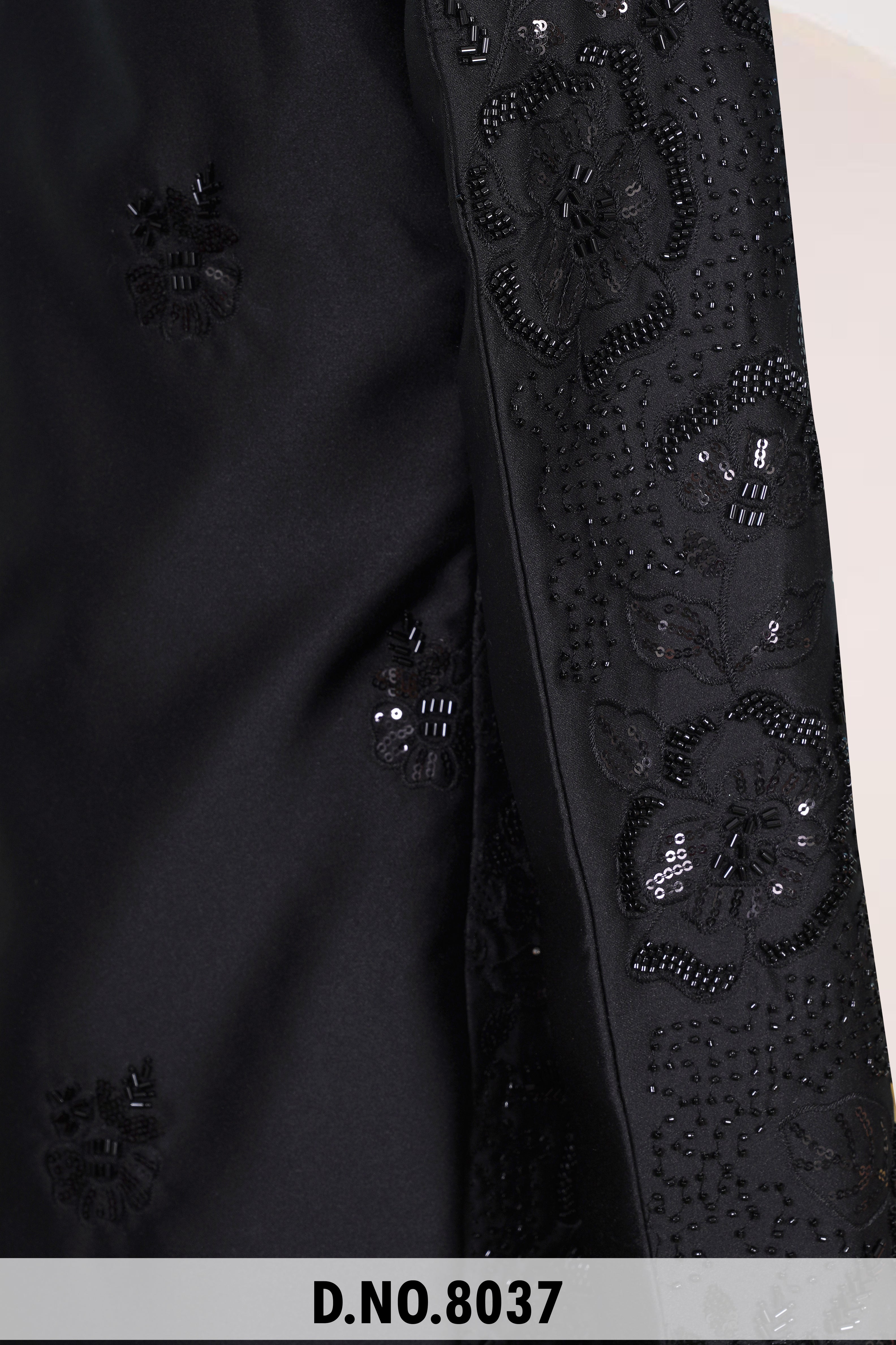 Men Black Crepe Indo Sherwani with Pant – Unstitched Premium Wedding Wear