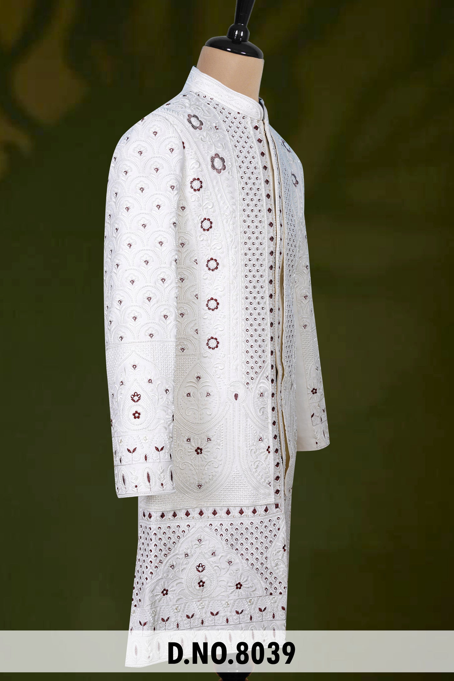 Men White Devine Touch Indo Sherwani with Pant – Unstitched Wedding Wear