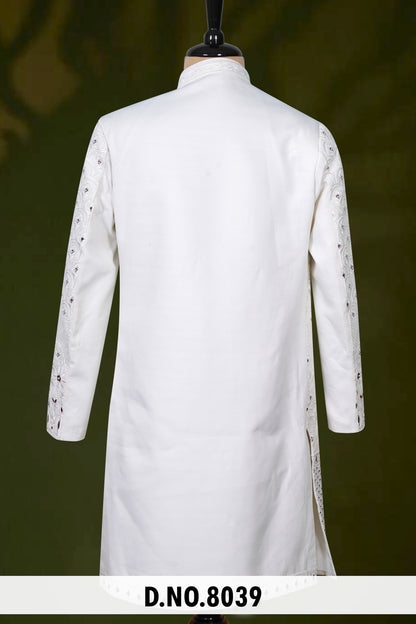 Men White Devine Touch Indo Sherwani with Pant – Unstitched Wedding Wear