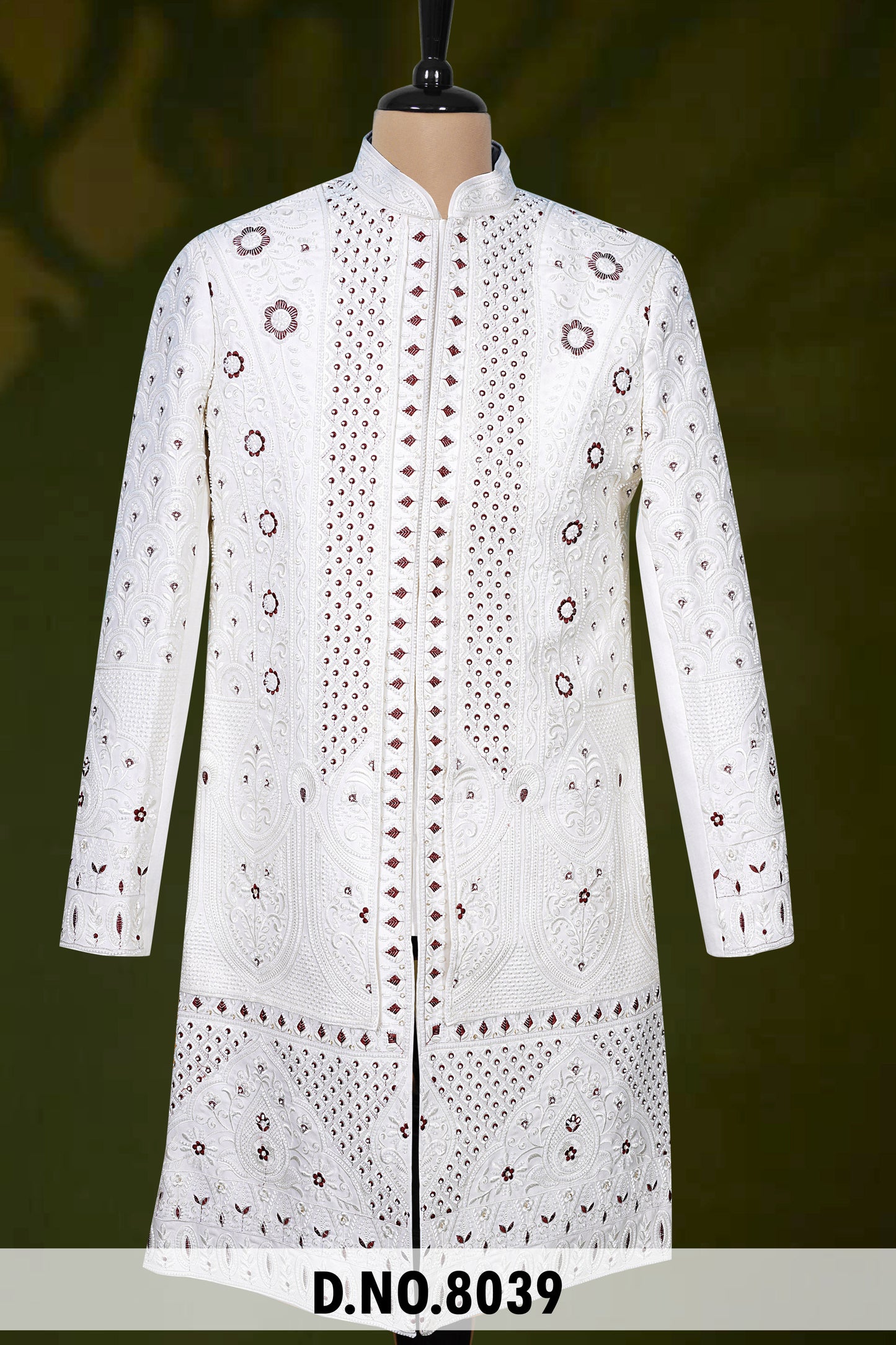 Men White Devine Touch Indo Sherwani with Pant – Unstitched Wedding Wear