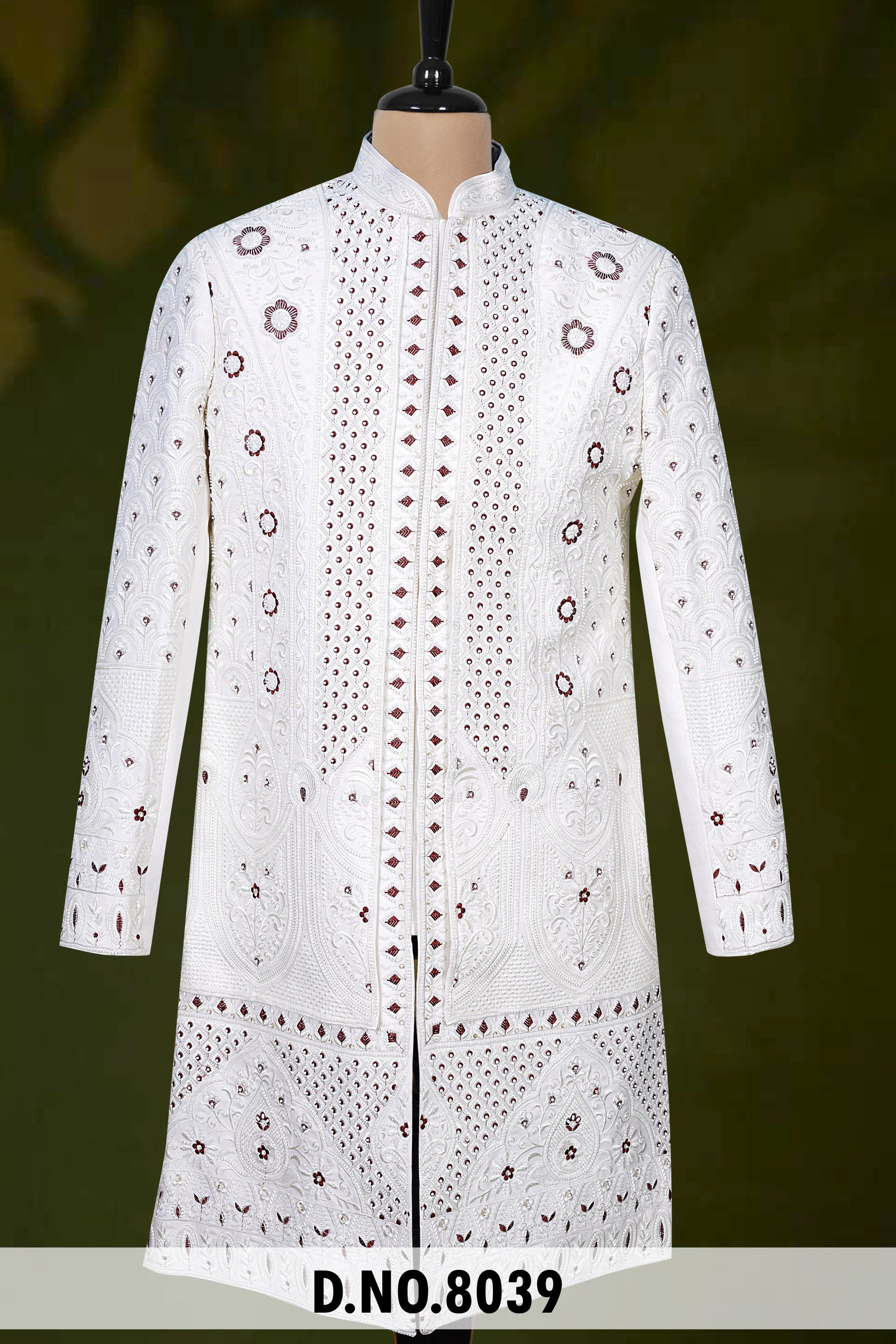 Men White Devine Touch Indo Sherwani with Pant – Unstitched Wedding Wear