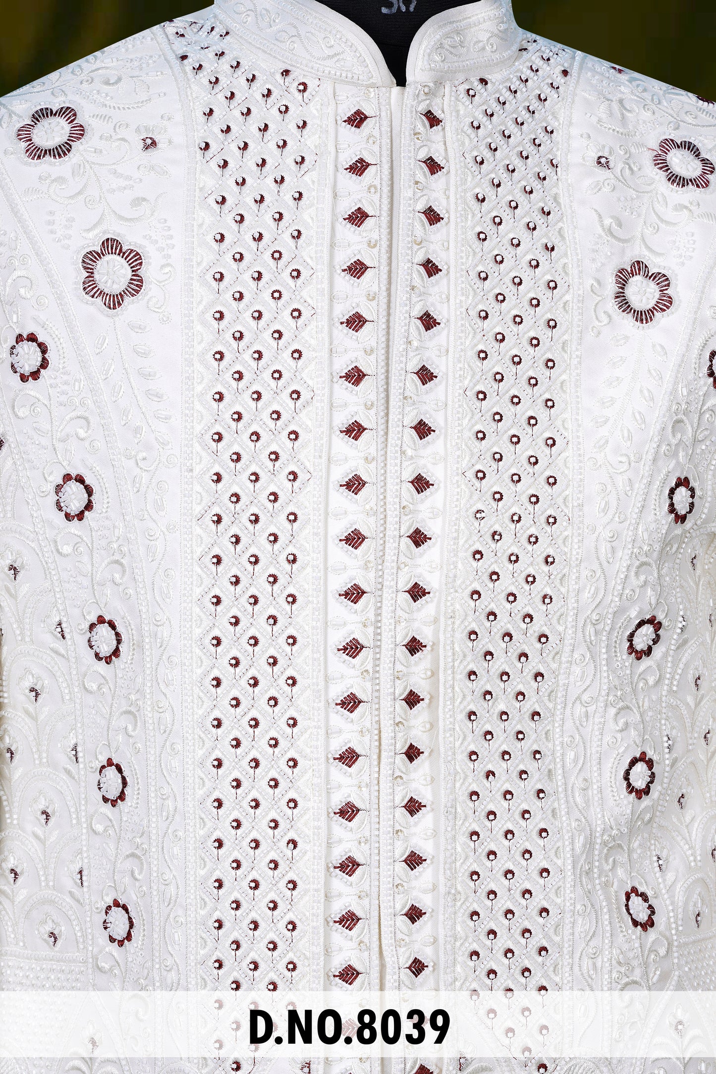 Men White Devine Touch Indo Sherwani with Pant – Unstitched Wedding Wear