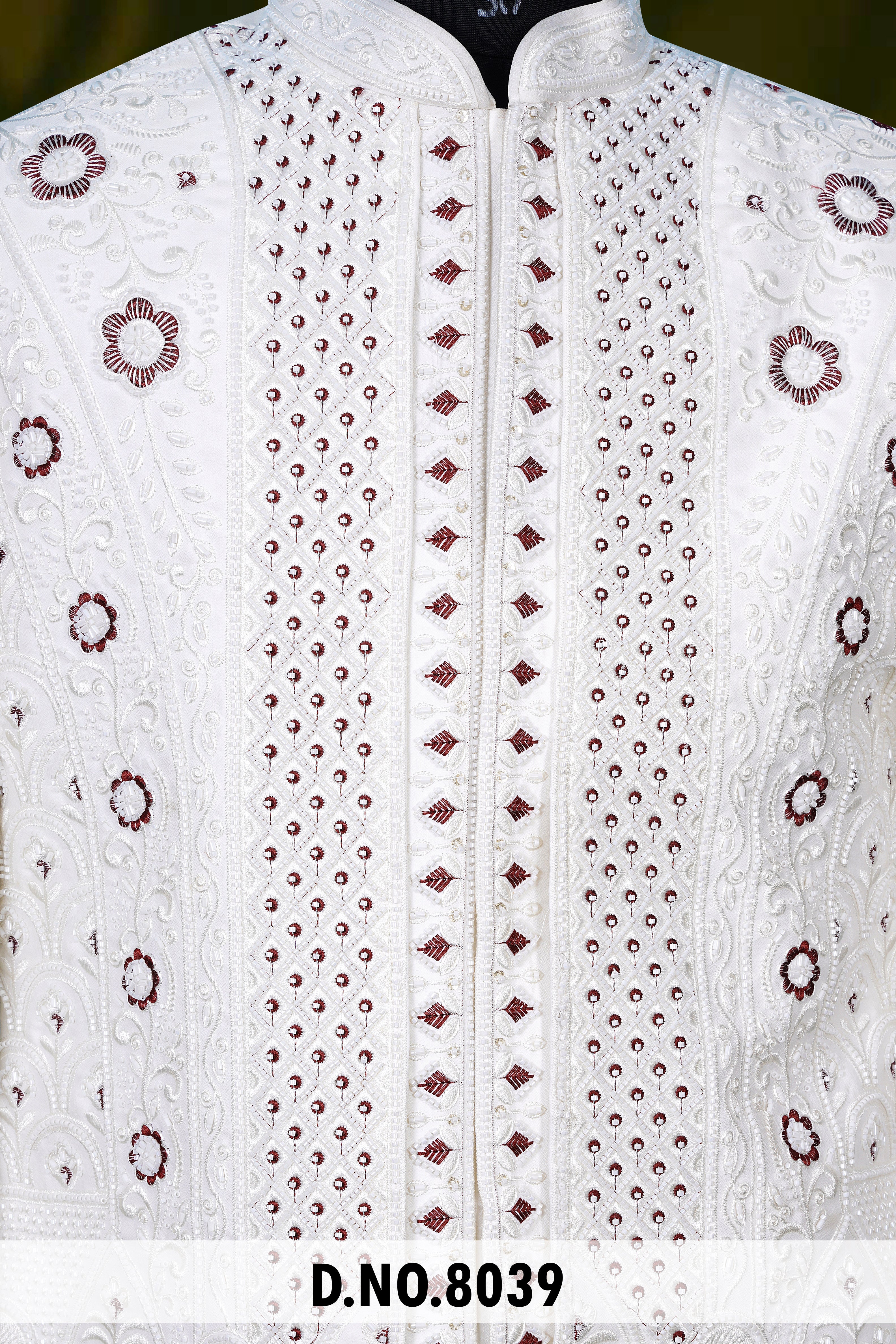 Men White Devine Touch Indo Sherwani with Pant – Unstitched Wedding Wear