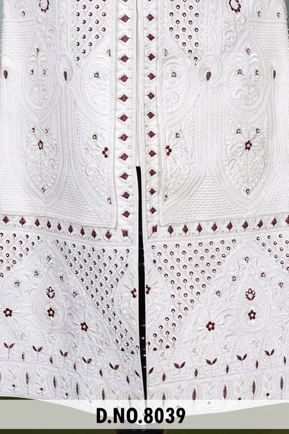 Men White Devine Touch Indo Sherwani with Pant – Unstitched Wedding Wear