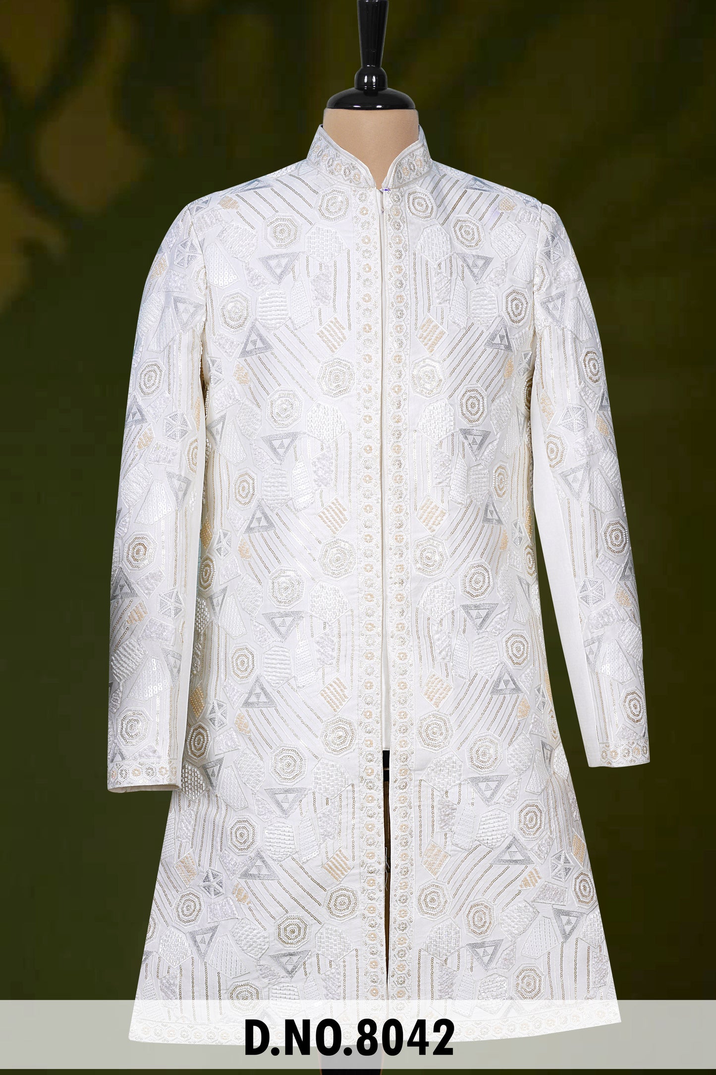Men Cream Devine Touch Indo Sherwani with Pant – Unstitched Wedding Wear