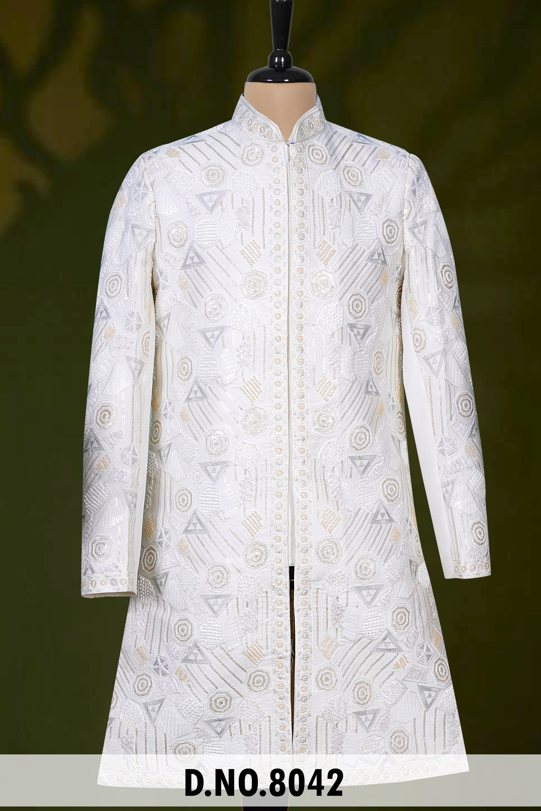 Men Cream Devine Touch Indo Sherwani with Pant – Unstitched Wedding Wear