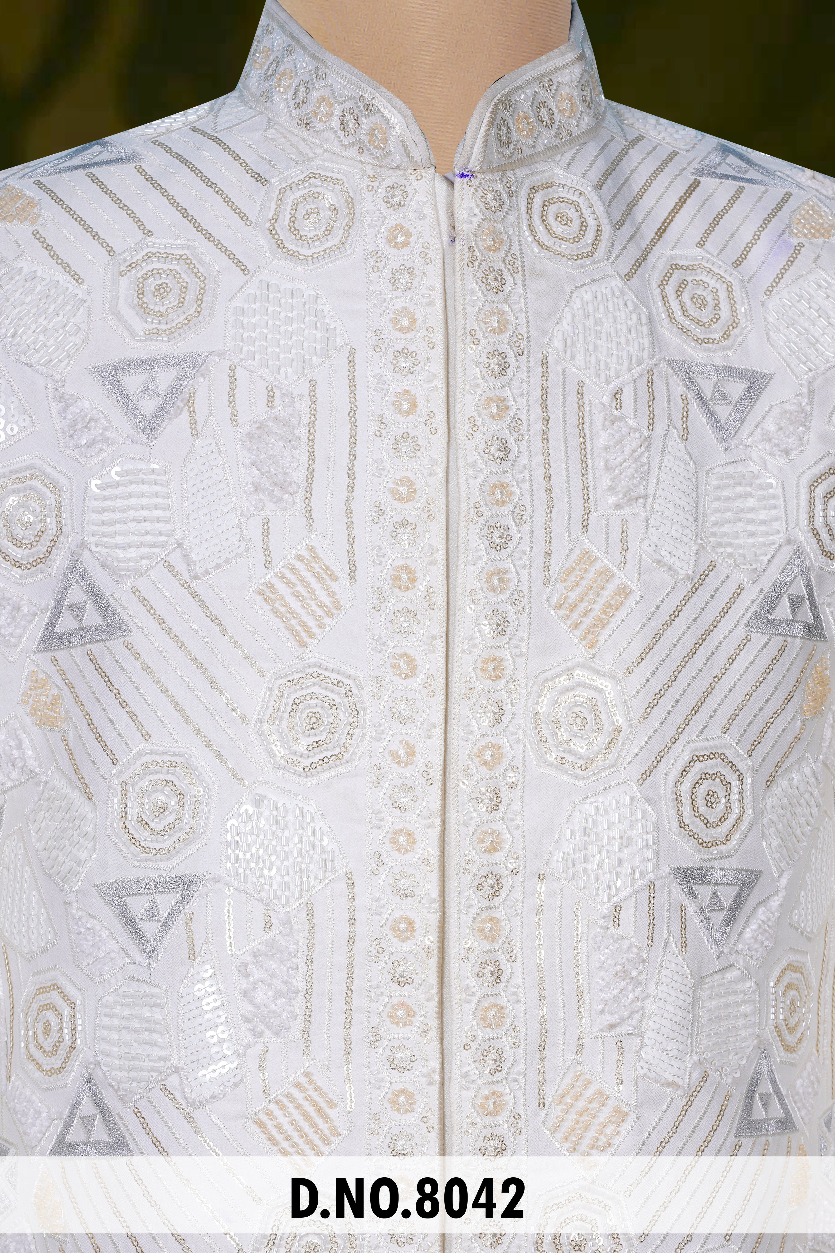 Men Cream Devine Touch Indo Sherwani with Pant – Unstitched Wedding Wear