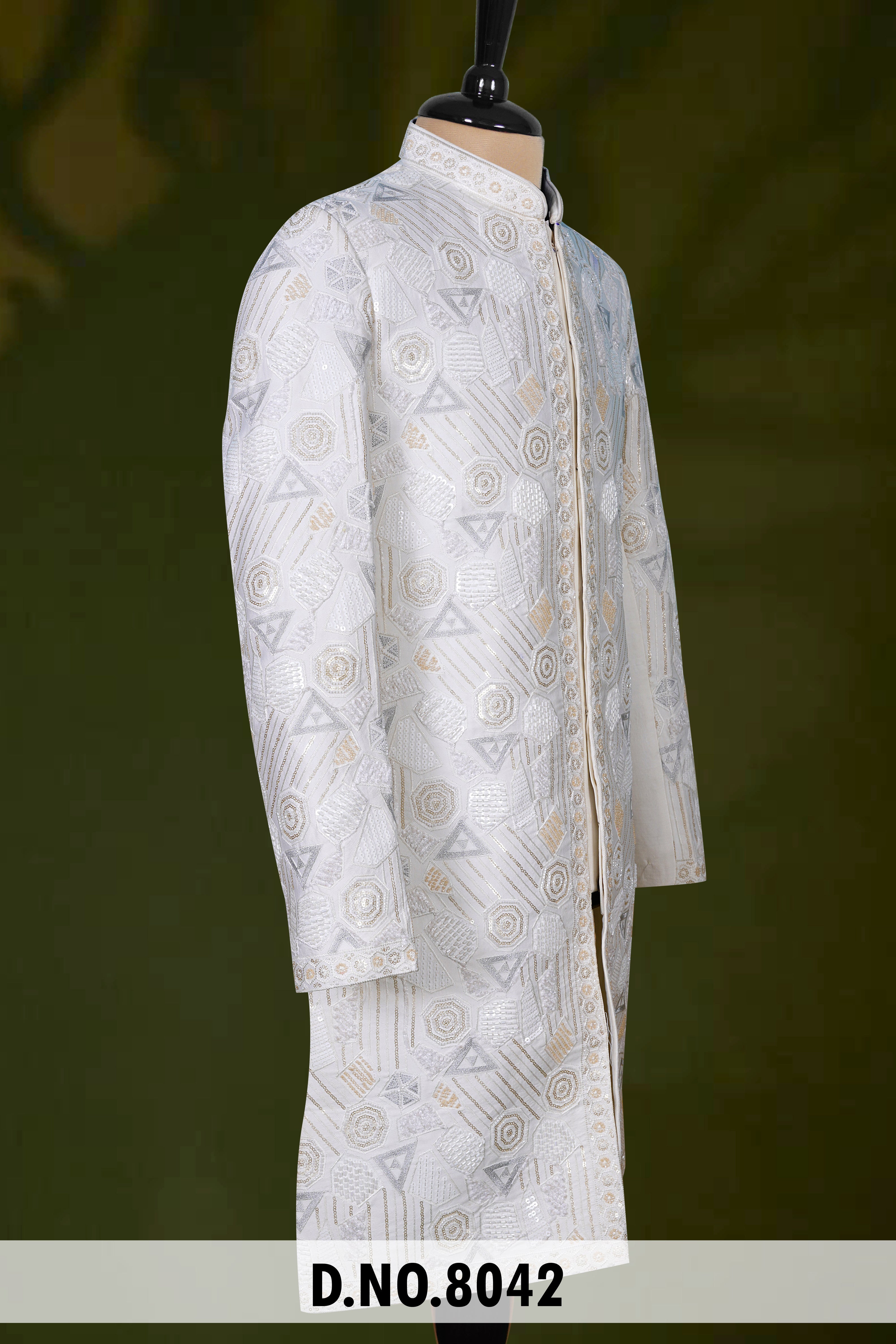 Men Cream Devine Touch Indo Sherwani with Pant – Unstitched Wedding Wear