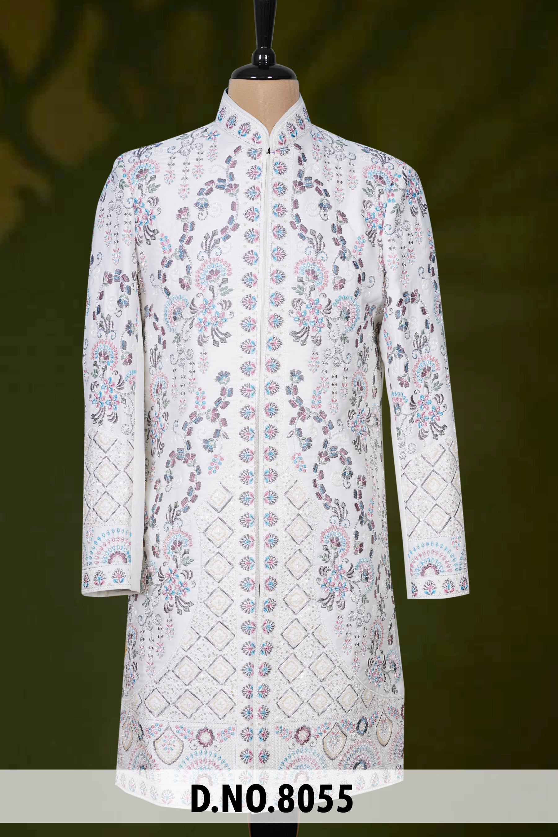 Men Cream Devine Touch Indo Sherwani with Pant – Unstitched Premium Wear