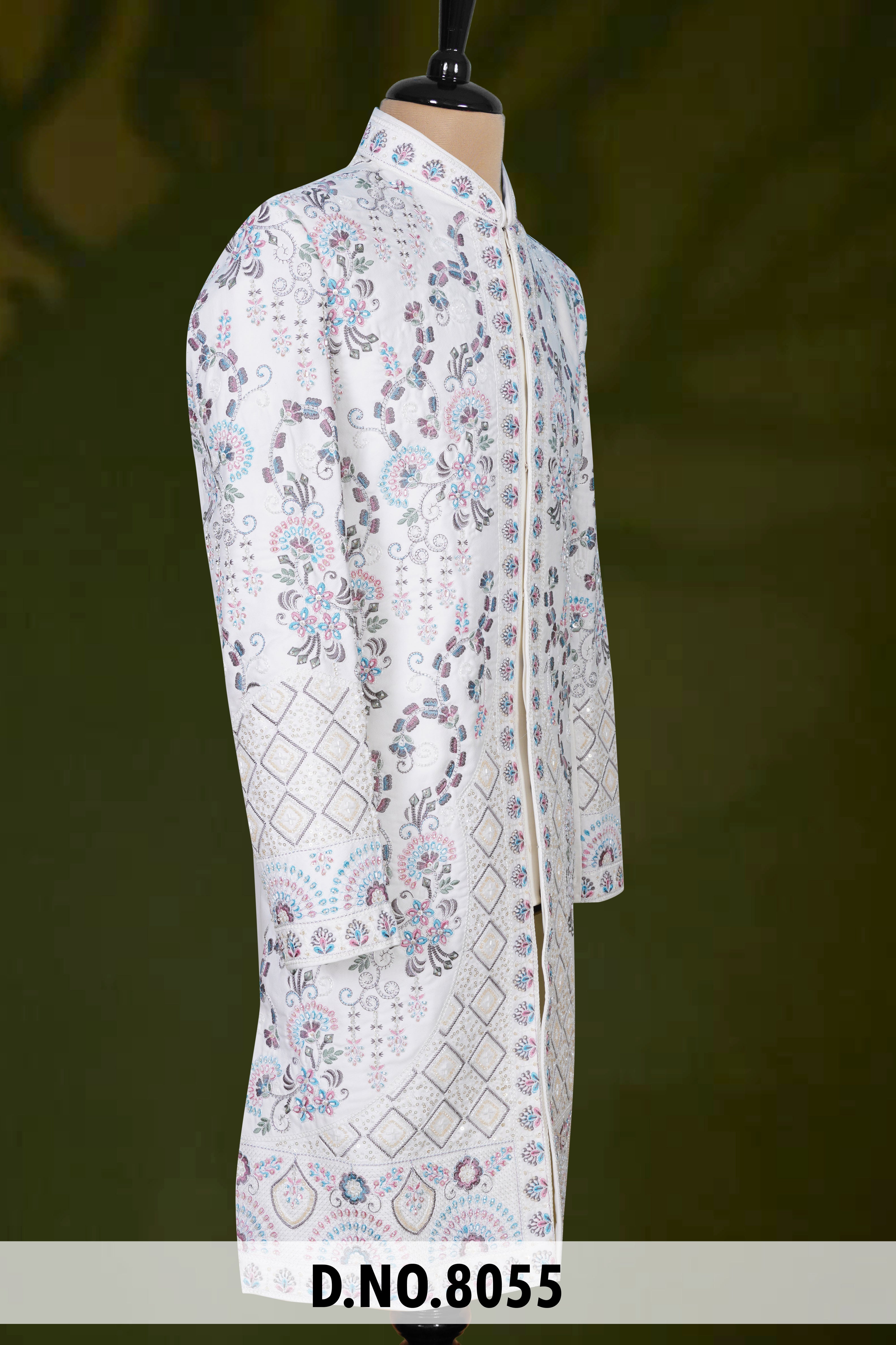 Men Cream Devine Touch Indo Sherwani with Pant – Unstitched Premium Wear