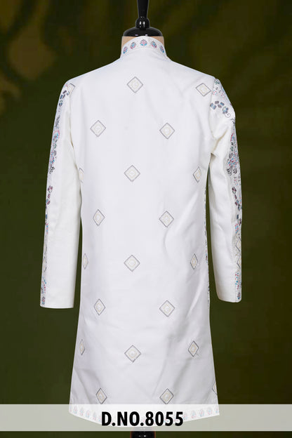 Men Cream Devine Touch Indo Sherwani with Pant – Unstitched Premium Wear