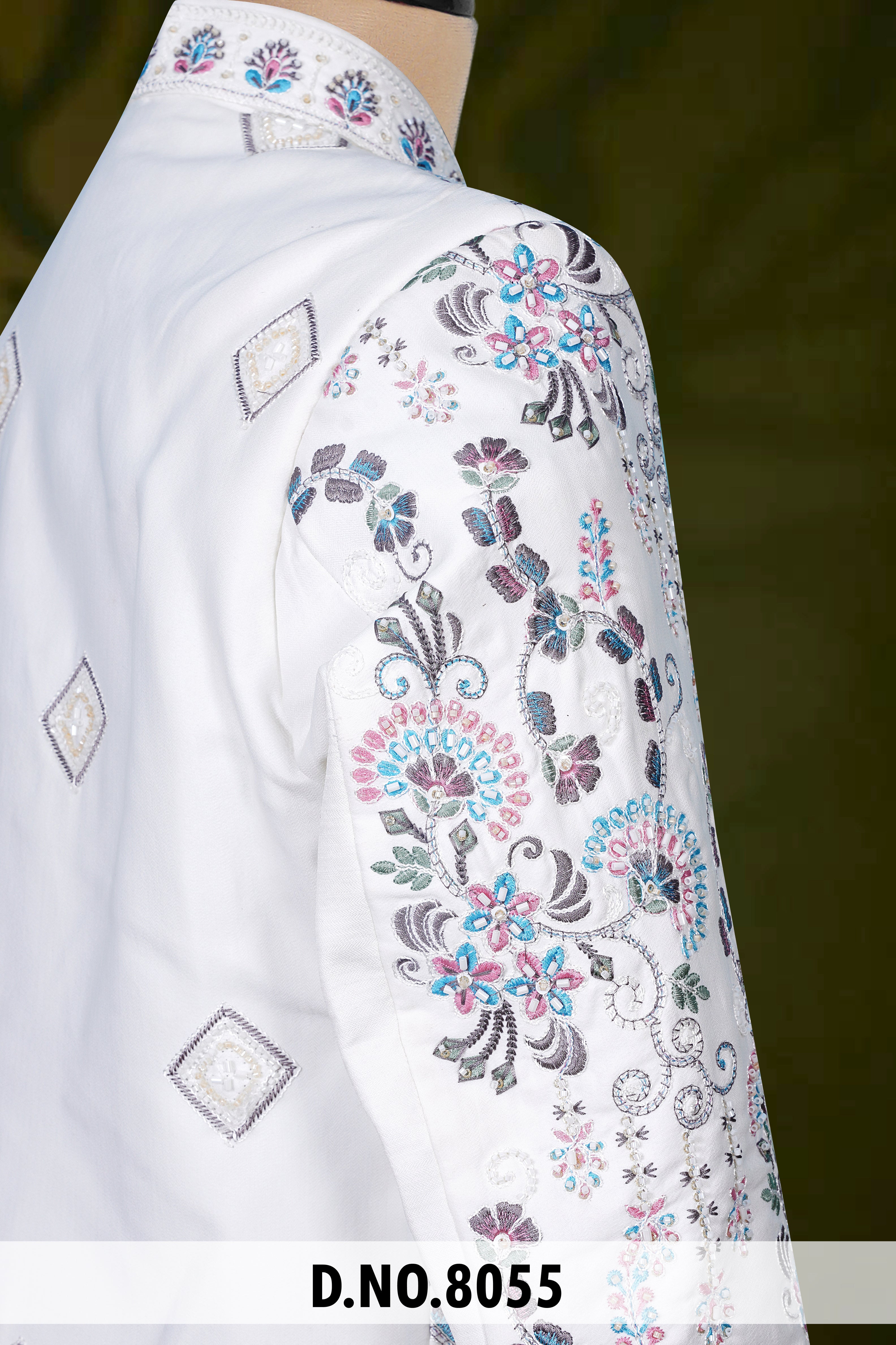 Men Cream Devine Touch Indo Sherwani with Pant – Unstitched Premium Wear