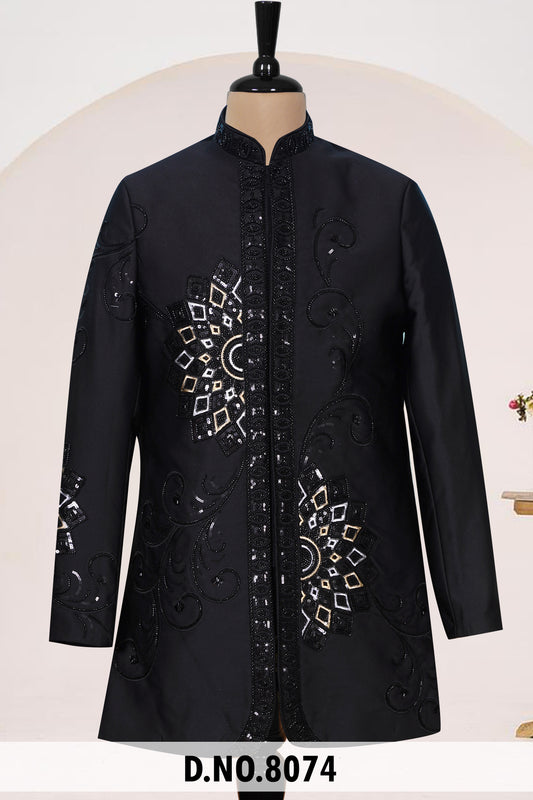 Premium Black Geometric Embroidered Suit | Crepe Fabric | Free Pants | Kavlee