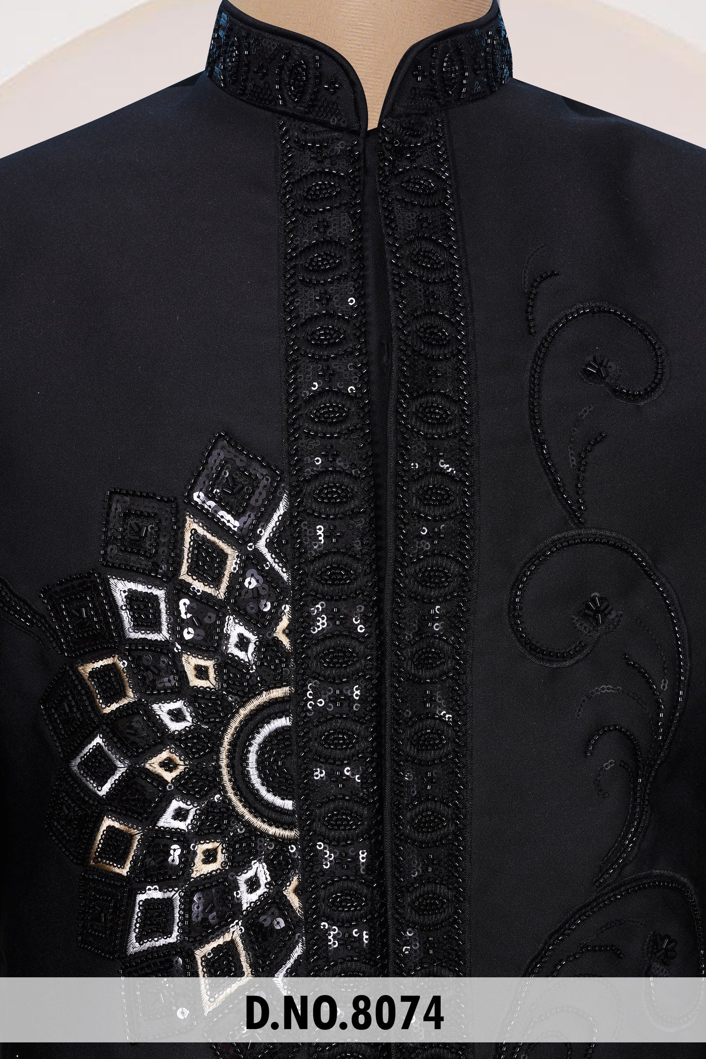 Premium Black Geometric Embroidered Suit | Crepe Fabric | Free Pants | Kavlee