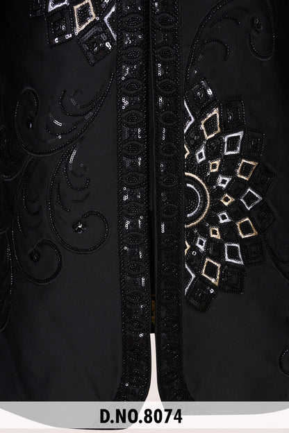 Premium Black Geometric Embroidered Suit | Crepe Fabric | Free Pants | Kavlee