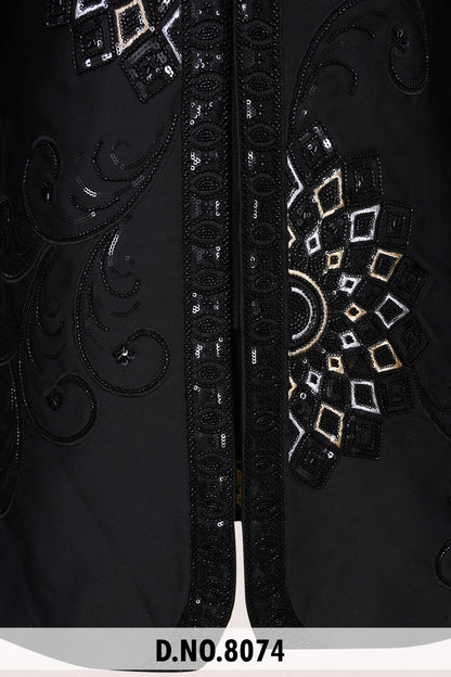 Premium Black Geometric Embroidered Suit | Crepe Fabric | Free Pants | Kavlee