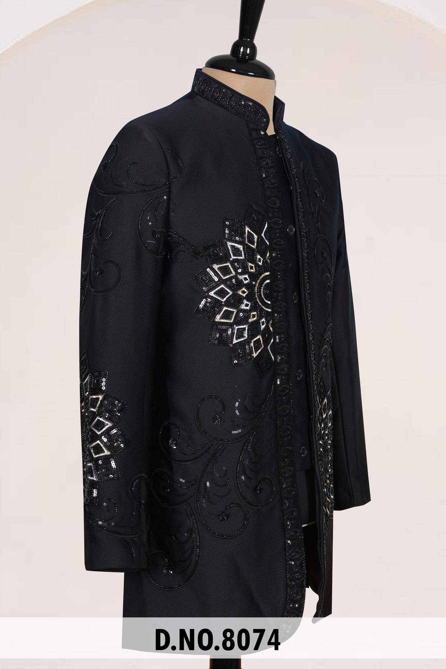 Premium Black Geometric Embroidered Suit | Crepe Fabric | Free Pants | Kavlee