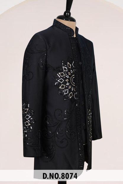 Premium Black Geometric Embroidered Suit | Crepe Fabric | Free Pants | Kavlee