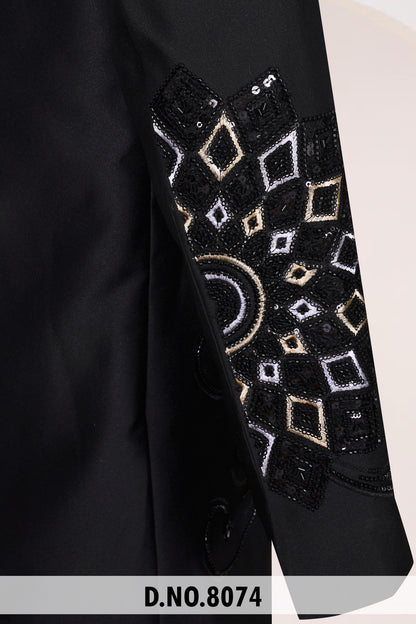 Premium Black Geometric Embroidered Suit | Crepe Fabric | Free Pants | Kavlee