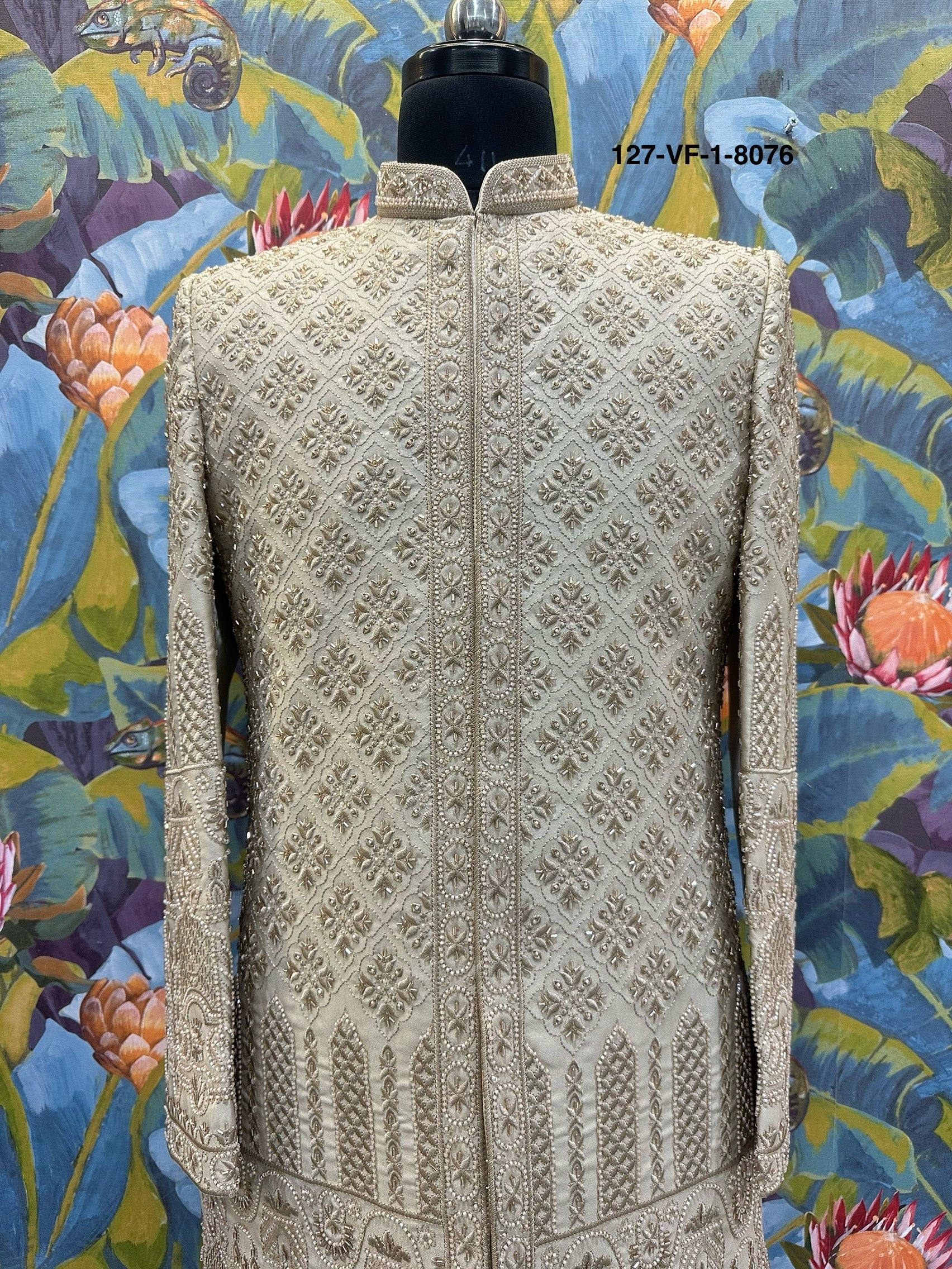 Men Chiku Versa Silk Indo Sherwani with Pant – Unstitched Wedding Wear