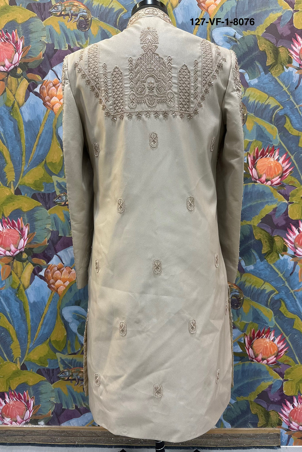 Men Chiku Versa Silk Indo Sherwani with Pant – Unstitched Wedding Wear