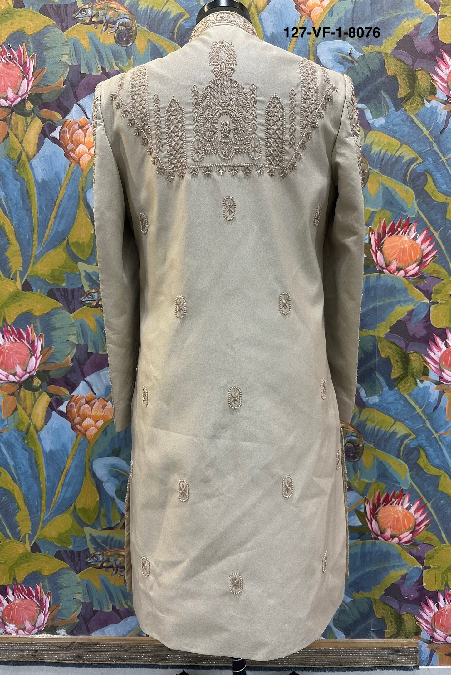 Men Chiku Versa Silk Indo Sherwani with Pant – Unstitched Wedding Wear