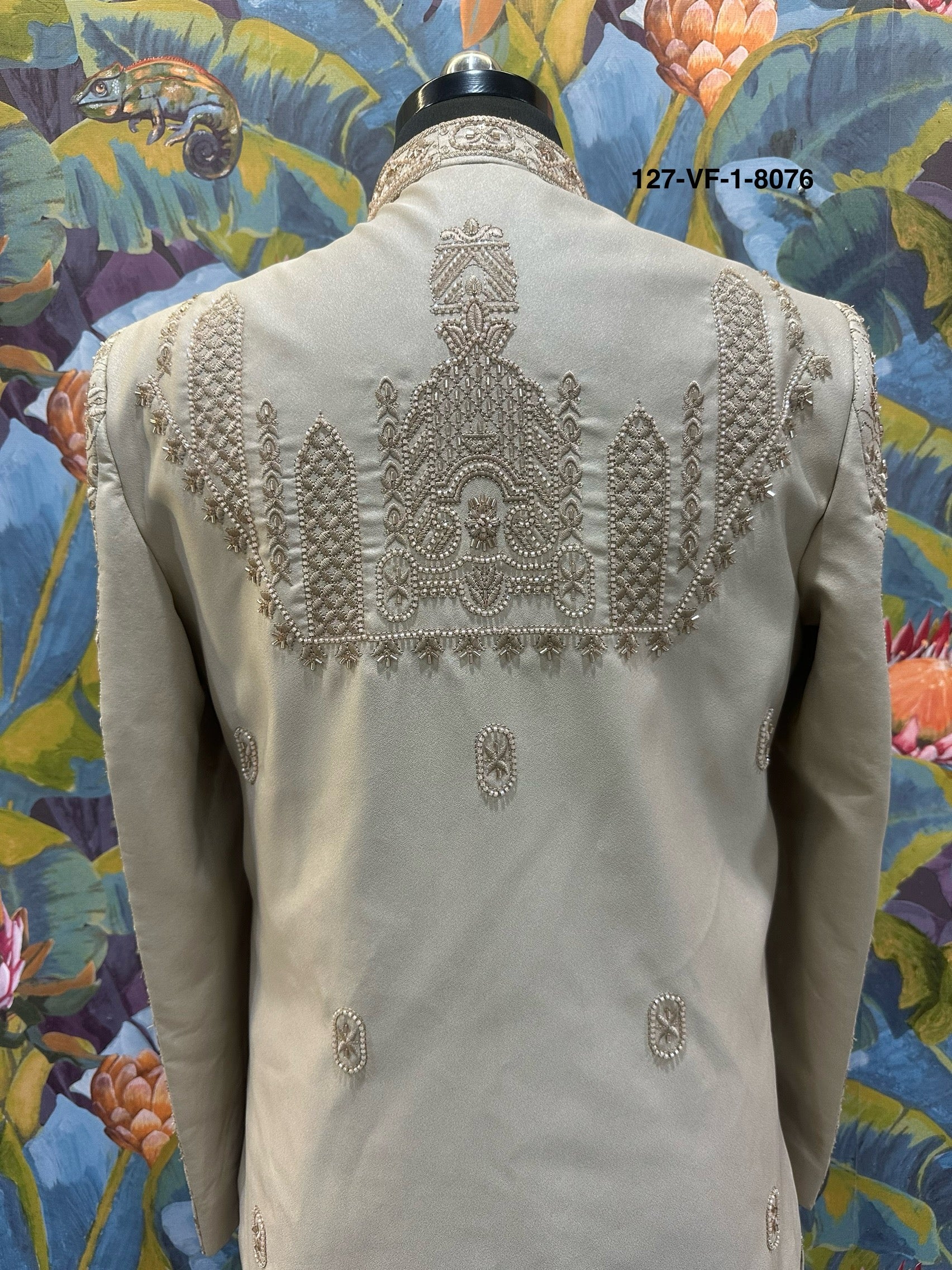 Men Chiku Versa Silk Indo Sherwani with Pant – Unstitched Wedding Wear