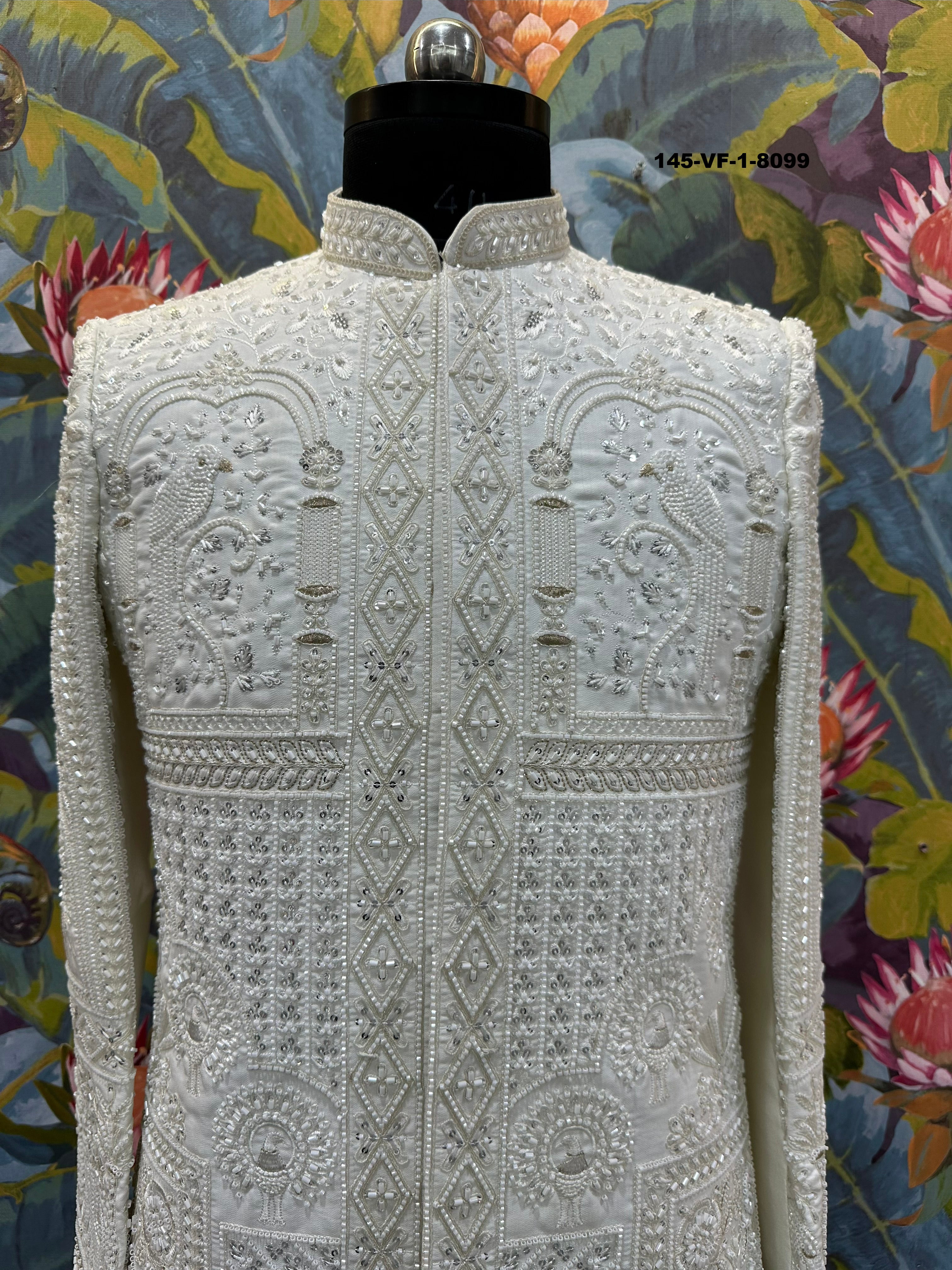 Men Premium Cream Heavy Embroidered Sherwani Fabric with Free Pant & Kamar Belt – Unstitched Wedding Wear