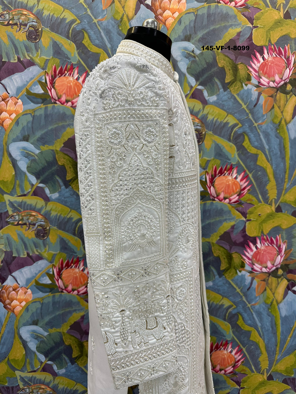 Men Premium Cream Heavy Embroidered Sherwani Fabric with Free Pant & Kamar Belt – Unstitched Wedding Wear