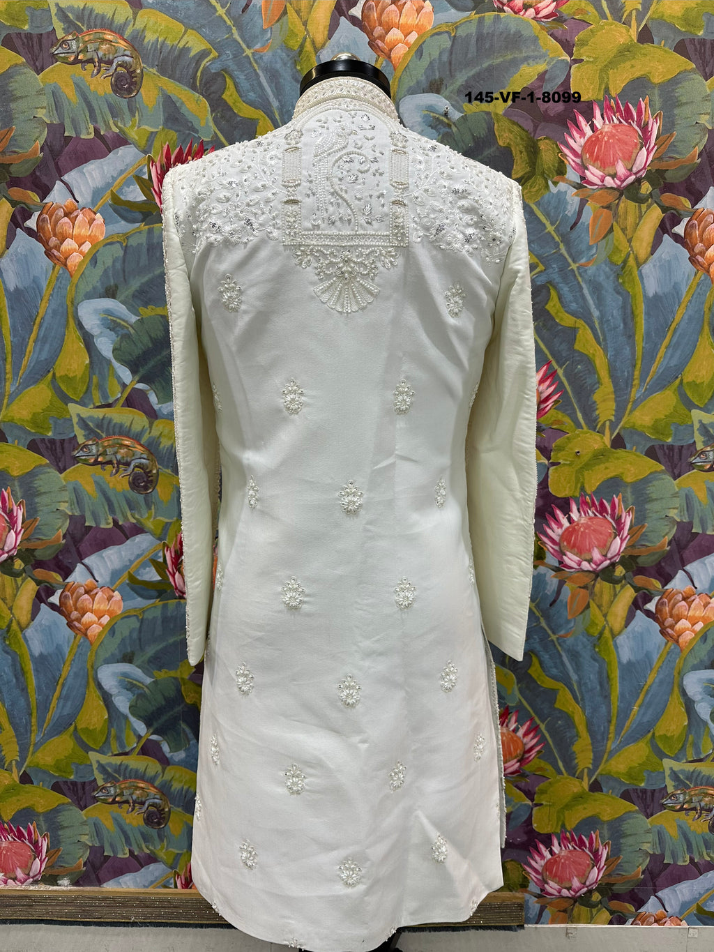 Men Premium Cream Heavy Embroidered Sherwani Fabric with Free Pant & Kamar Belt – Unstitched Wedding Wear