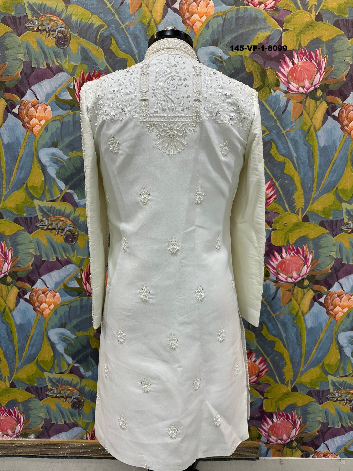 Men Premium Cream Heavy Embroidered Sherwani Fabric with Free Pant & Kamar Belt – Unstitched Wedding Wear