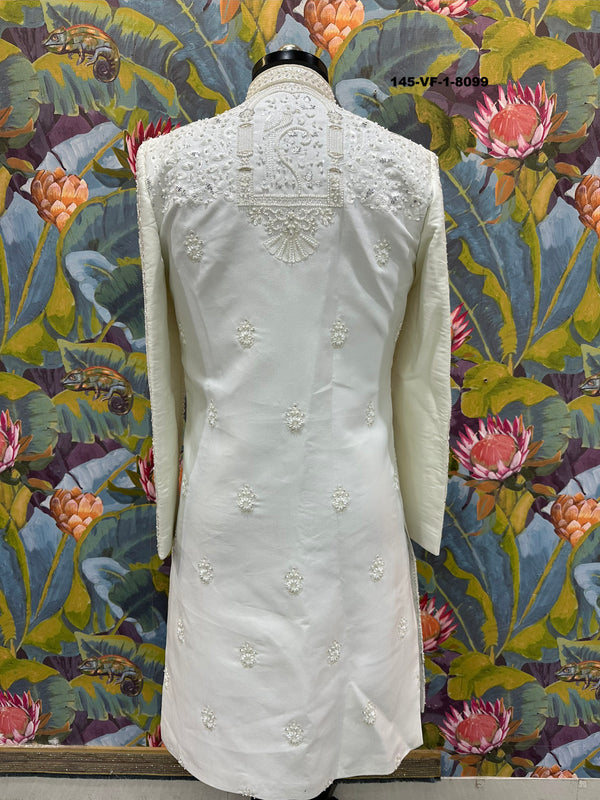 Men Premium Cream Heavy Embroidered Sherwani Fabric with Free Pant & Kamar Belt – Unstitched Wedding Wear