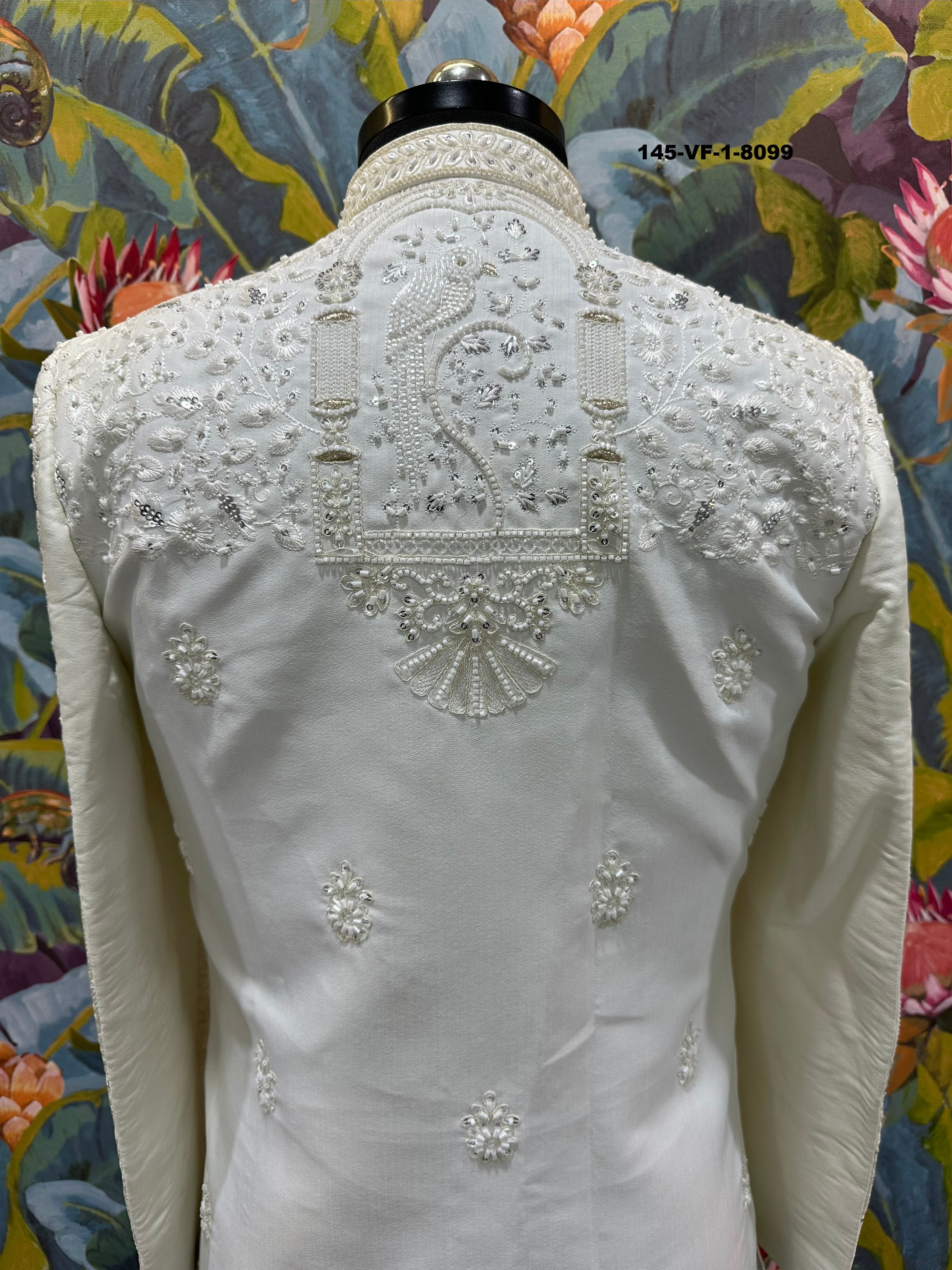 Men Premium Cream Heavy Embroidered Sherwani Fabric with Free Pant & Kamar Belt – Unstitched Wedding Wear