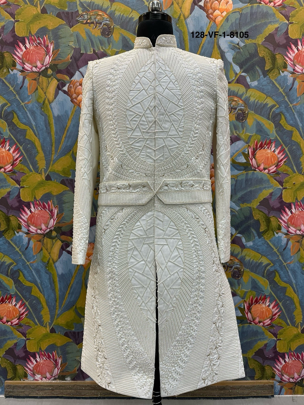 Men Cream Devine Touch Indo Sherwani with Pant – Unstitched Wedding Wear