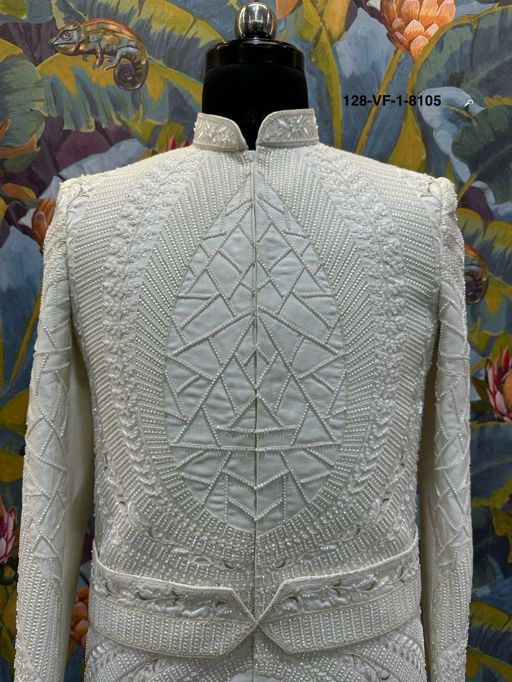 Men Cream Devine Touch Indo Sherwani with Pant – Unstitched Wedding Wear