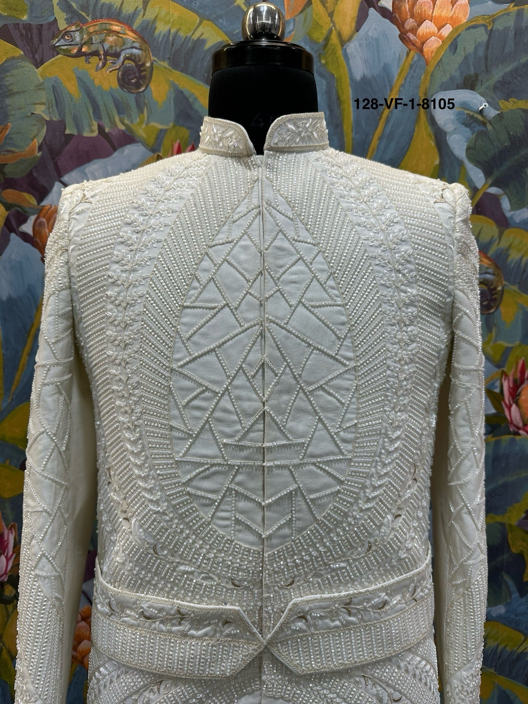 Men Cream Devine Touch Indo Sherwani with Pant – Unstitched Wedding Wear