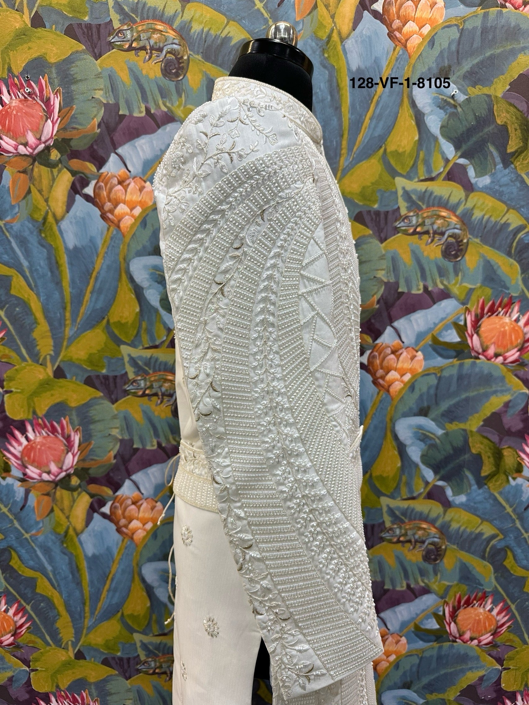 Men Cream Devine Touch Indo Sherwani with Pant – Unstitched Wedding Wear