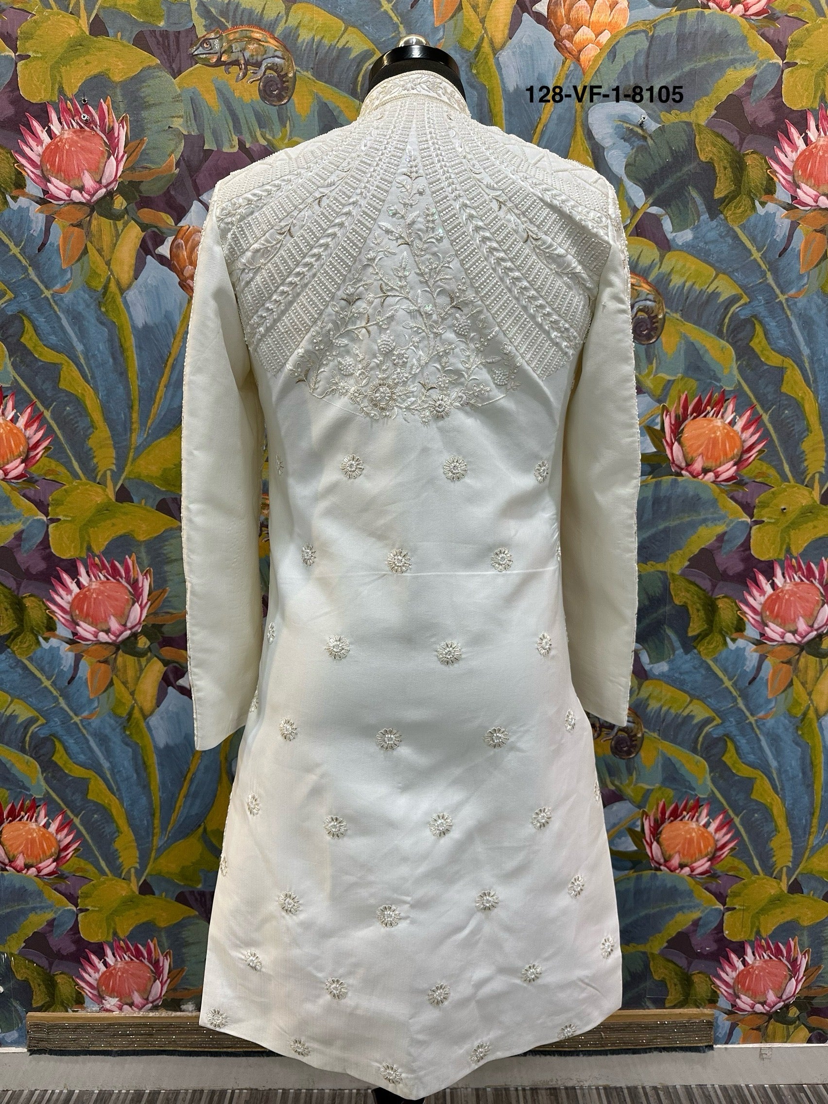 Men Cream Devine Touch Indo Sherwani with Pant – Unstitched Wedding Wear