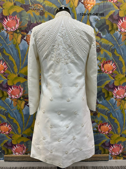 Men Cream Devine Touch Indo Sherwani with Pant – Unstitched Wedding Wear