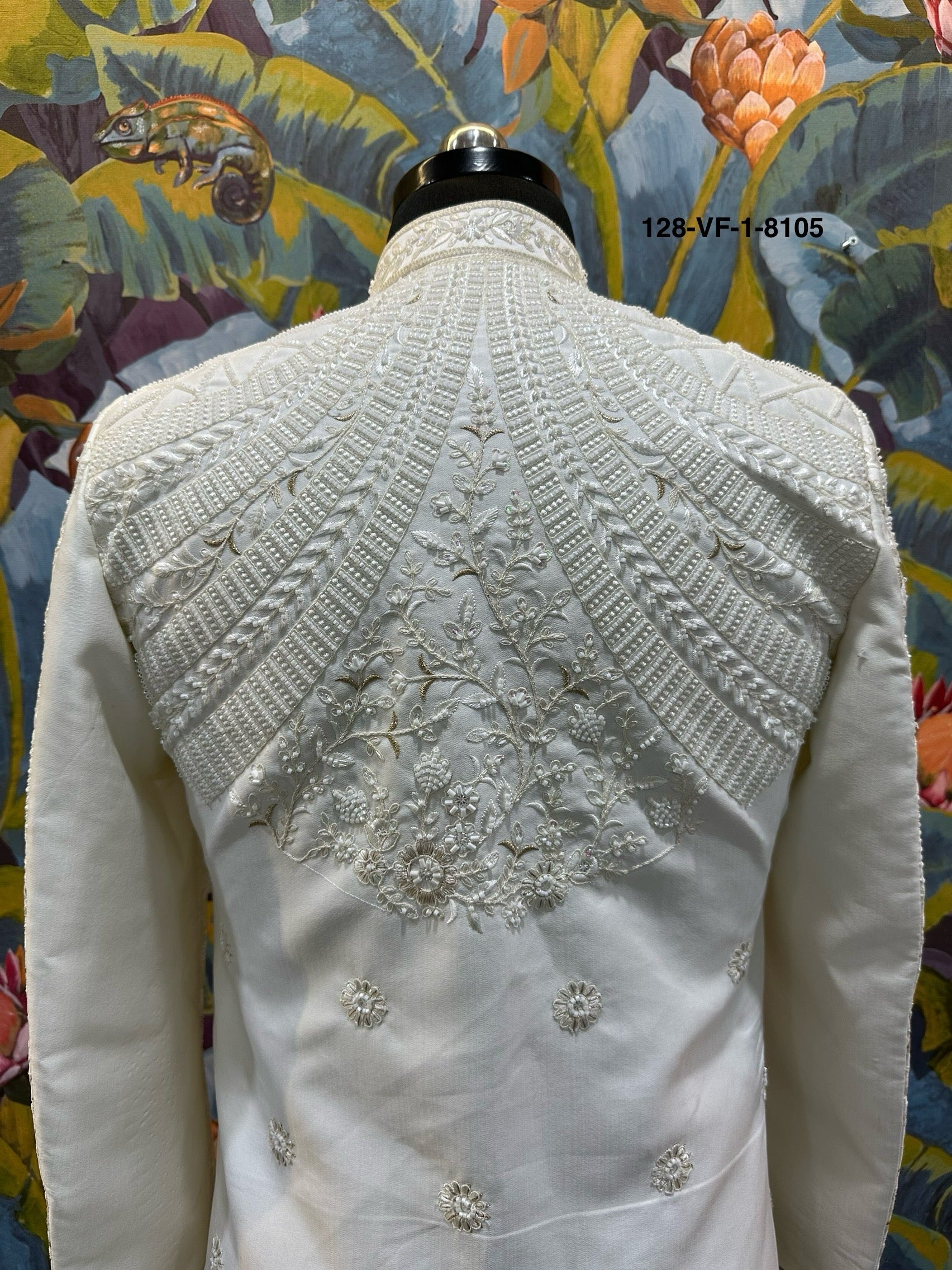 Men Cream Devine Touch Indo Sherwani with Pant – Unstitched Wedding Wear