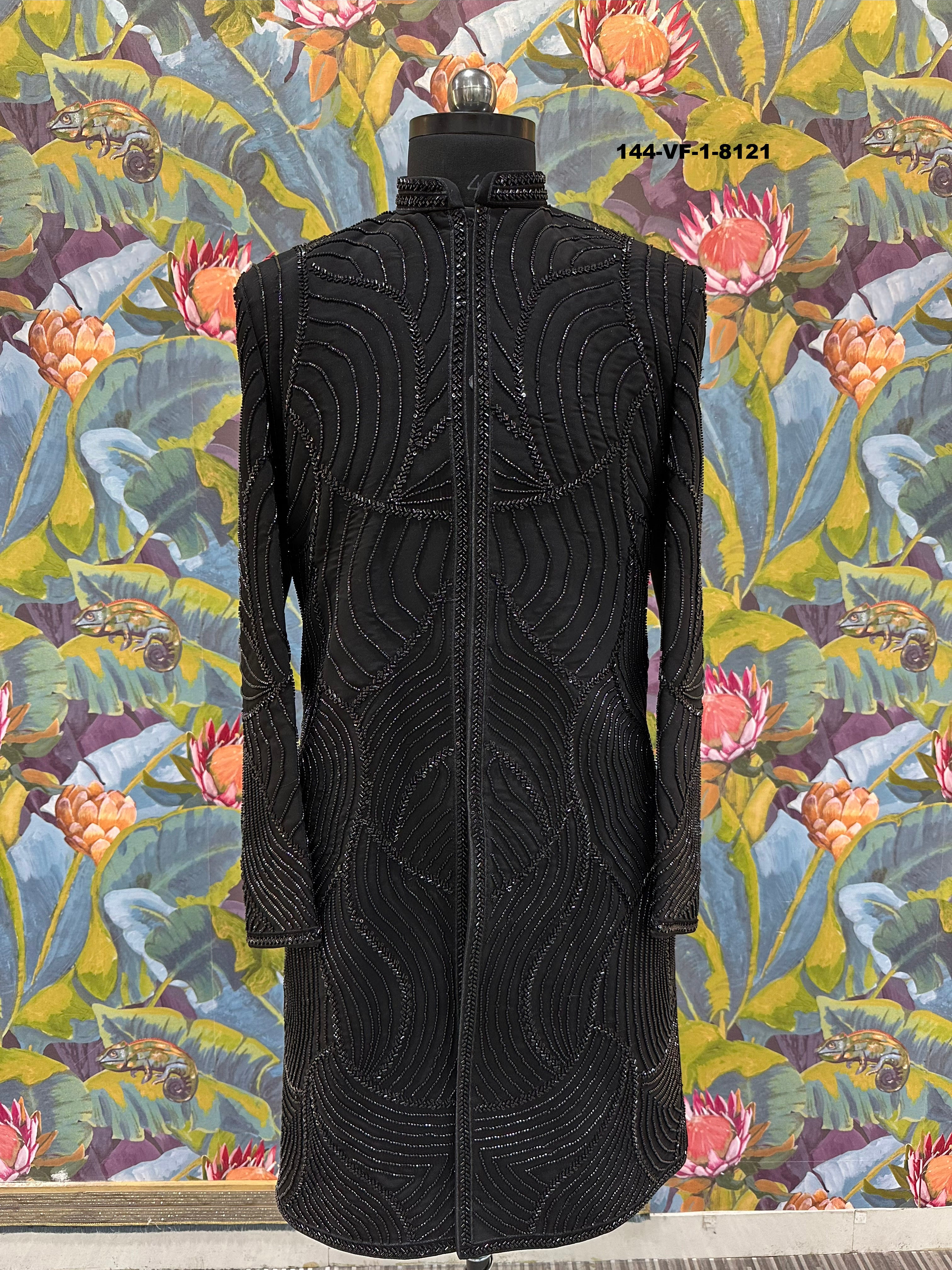 Premium Black Sequined Indo-Western Suit | TR Lochka Fabric | Free Pants | Kavlee