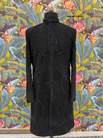 Premium Black Sequined Indo-Western Suit | TR Lochka Fabric | Free Pants | Kavlee