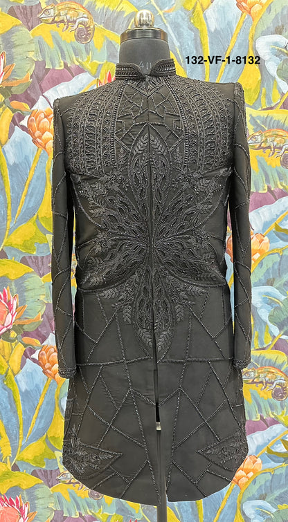 Men Black TR Lachko Indo Sherwani with Pant – Unstitched Designer Wedding Wear
