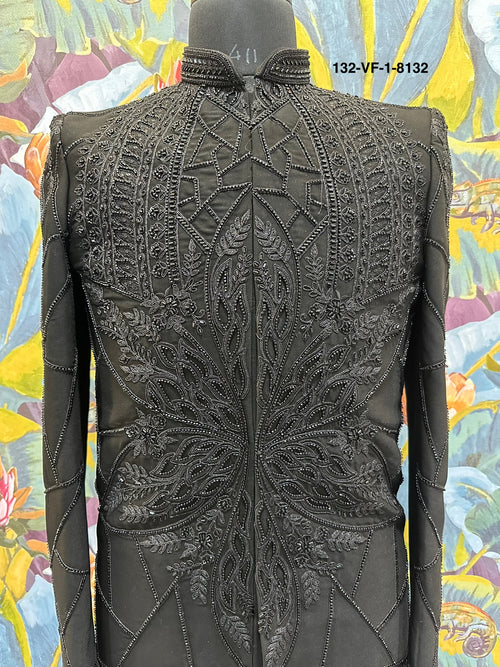 Men Black TR Lachko Indo Sherwani with Pant – Unstitched Designer Wedding Wear