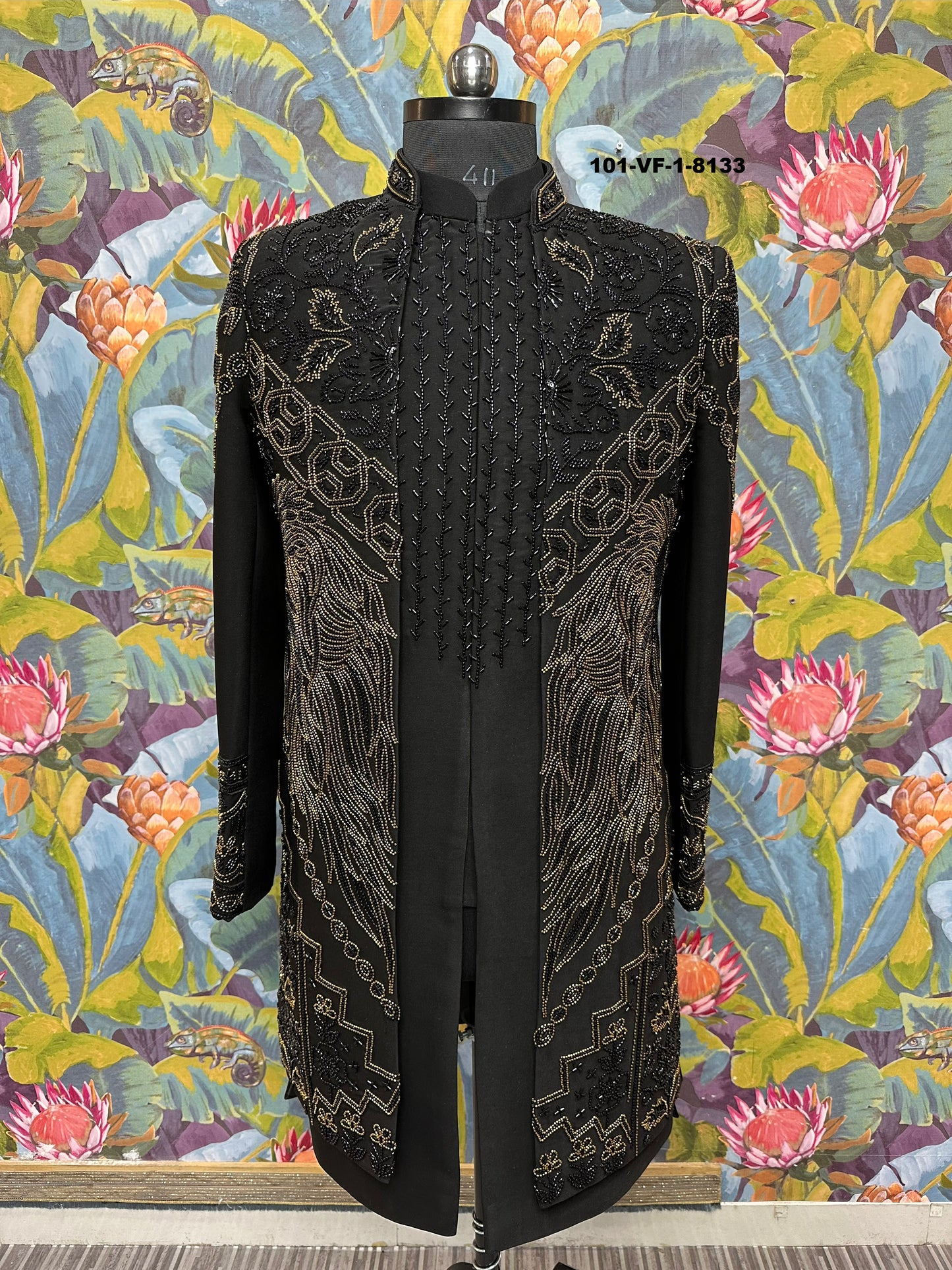 Men Premium Black Velvet Embroidered Sherwani Fabric – Unstitched Wedding Wear